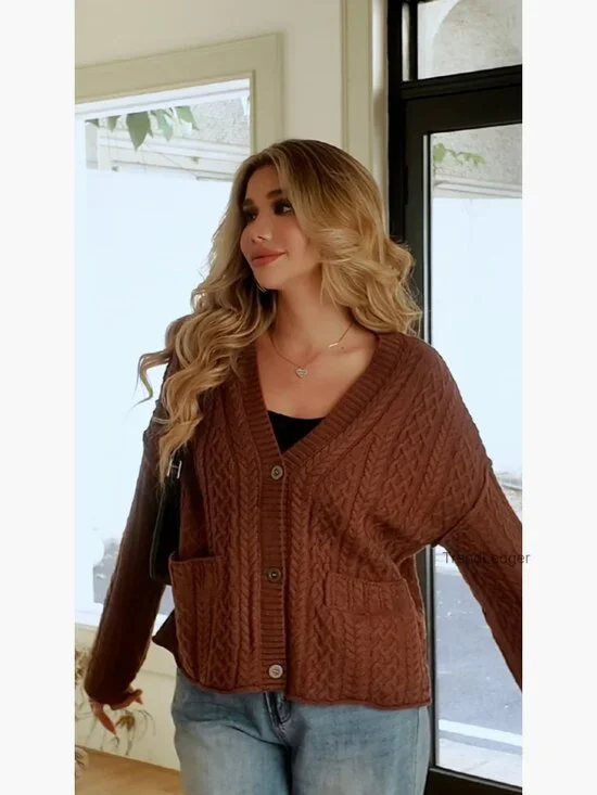 Oversized Cable Knit Cardigan Sweater Coat Long Sleeve Button Front - Picture 6 of 6